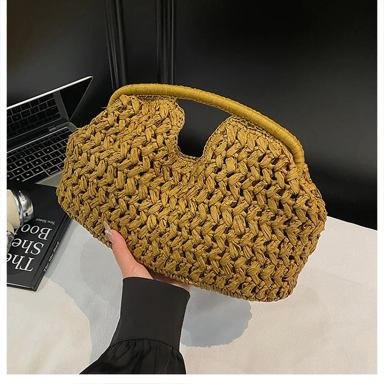 Nuevo bolso de playa de verano para mujer, bolso de mano de lujo de diseñador, bolsos de paja, bolso tote, bolsos de moda de ratán tejido, bolso de viaje para mujer