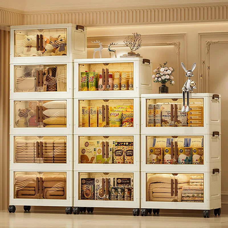 Caja de almacenamiento plegable con puerta transparente: espaciosa, duradera y fácil de montar. Ideal para organizar ropa, libros, juguetes y