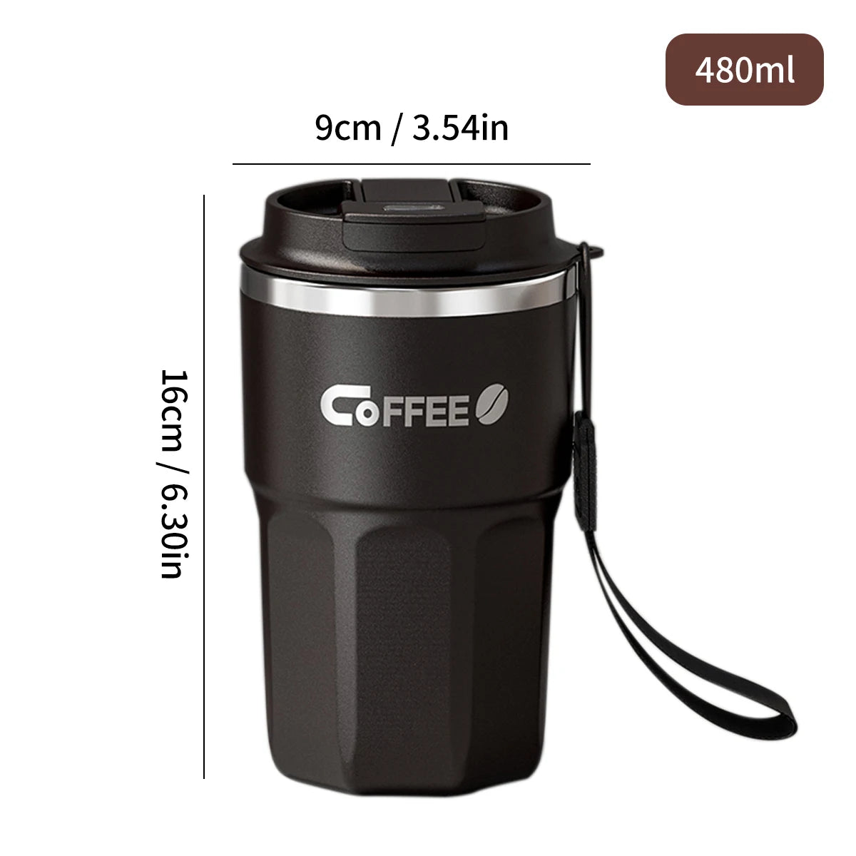 Taza de café WORTHBUY con tapa y asa, de acero inoxidable 304, para té, leche y café, con doble pared aislante y protección anti-quemaduras.