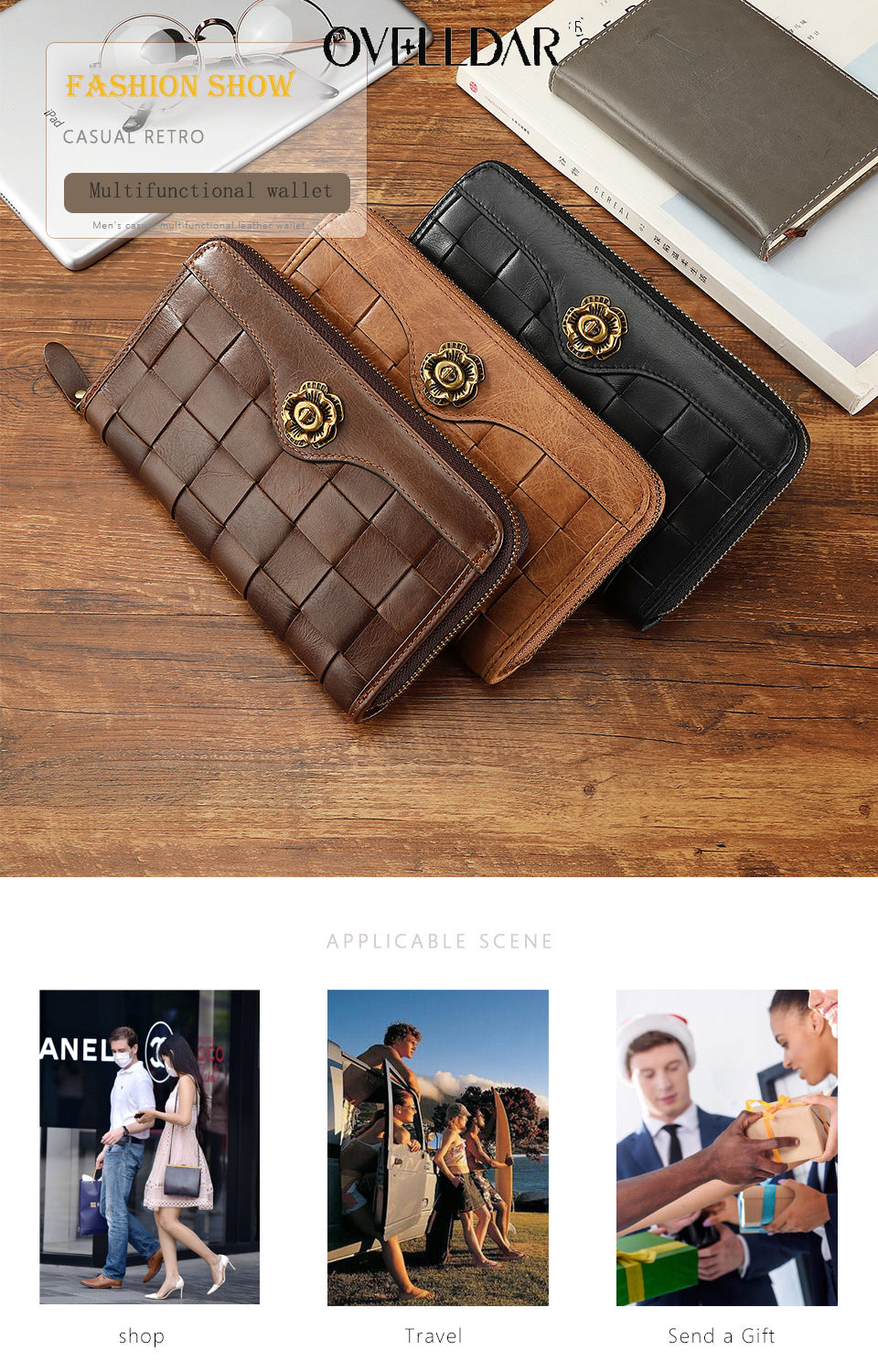 Nueva cartera larga de moda para mujer, cartera de piel de vaca para mujer, bolso de mujer a cuadros, bolso de mano casual para mujer