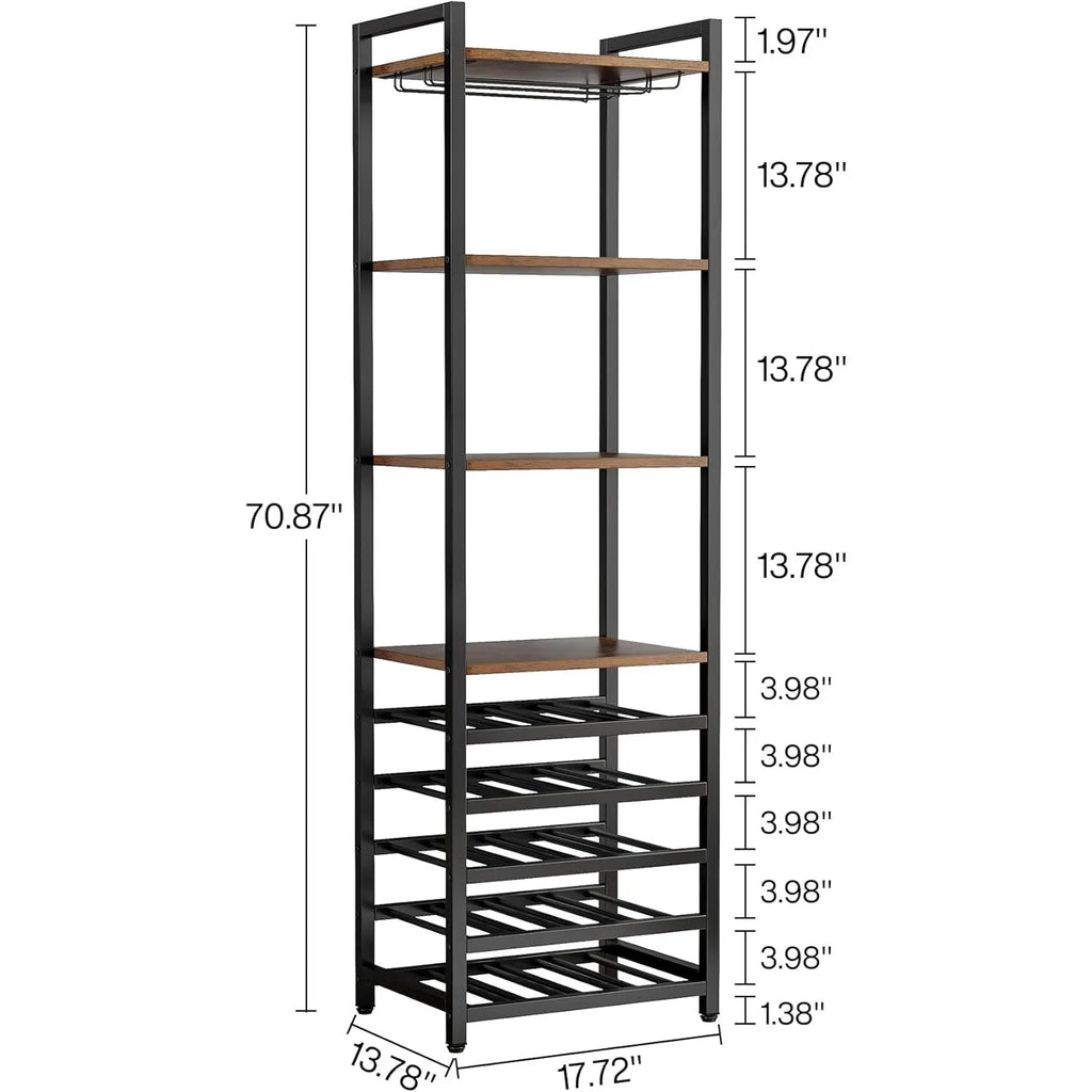 Botellero independiente de 9 niveles con soporte para copas, mueble bar multifuncional con soporte para botellas para el hogar, la cocina y el comedor.