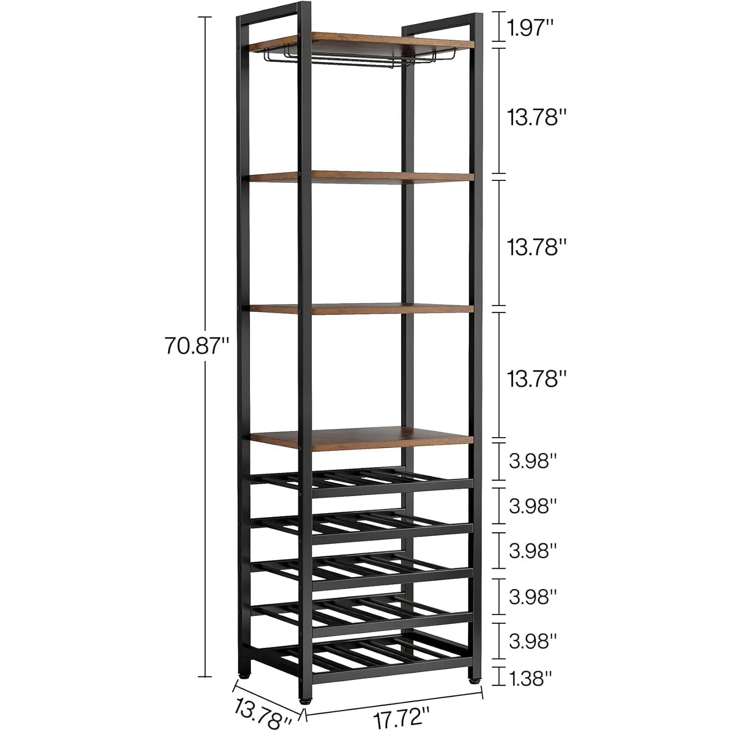 Botellero independiente de 9 niveles con soporte para copas, mueble bar multifuncional con soporte para botellas para el hogar, la cocina y el comedor.