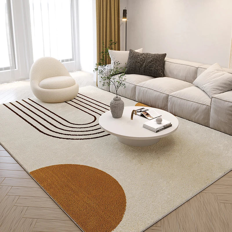 Alfombra de felpa de estilo nórdico para sala de estar, con diseño de arte abstracto, ideal para dormitorio. Alfombra suave de líneas sencillas y gruesa para el hogar.