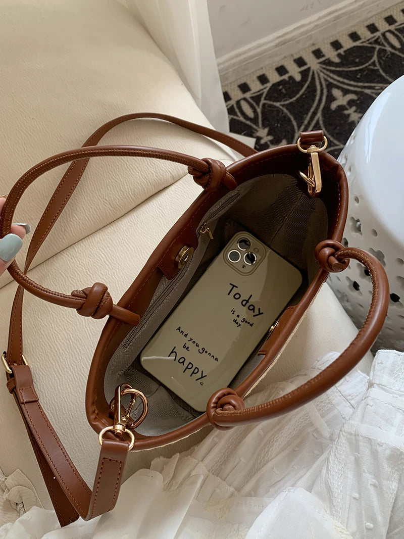 Bolso de hombro de paja para mujer, ideal para vacaciones de verano, con diseño retro. Bolsos cruzados portátiles para mujer, estilo cesta tejida.