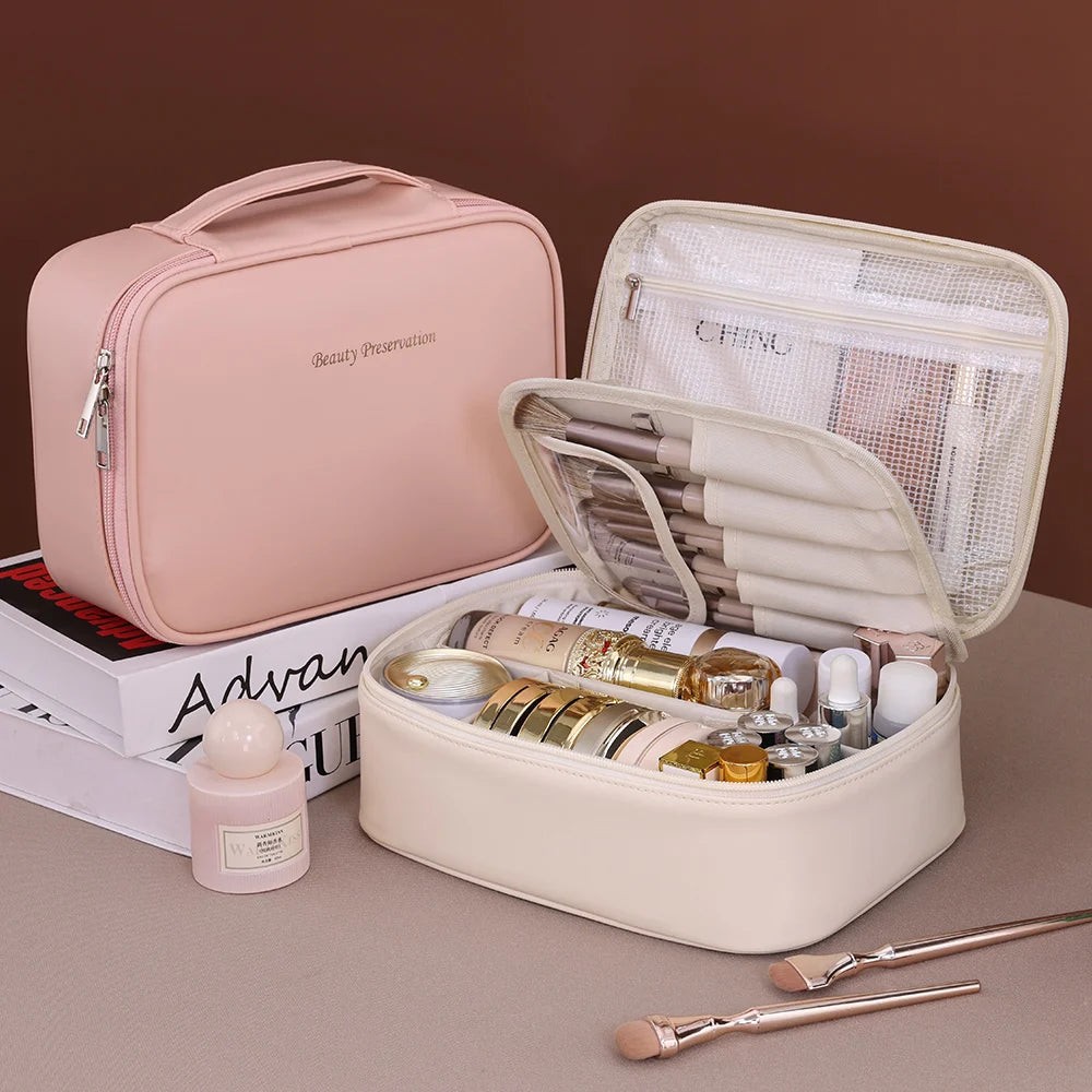 Neceser grande de PU para mujer, ideal para artículos esenciales de viaje. Bolsa de maquillaje y cosméticos. Organizador de cosméticos de lujo.