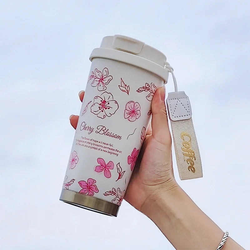 Taza térmica de café de 500 ml, termo para coche, taza térmica de viaje a prueba de fugas para té y café, botellas de agua de acero inoxidable para niñas