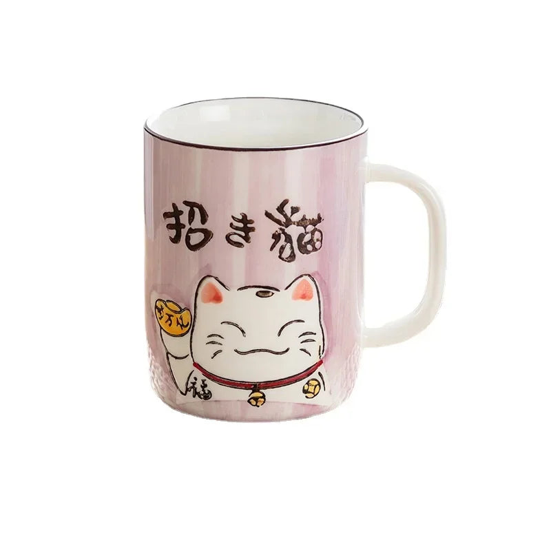 Taza de cerámica con diseño de gato de la suerte japonés, vaso de agua de alta capacidad para el hogar, la cocina y la oficina, ideal para café o té (400 ml).