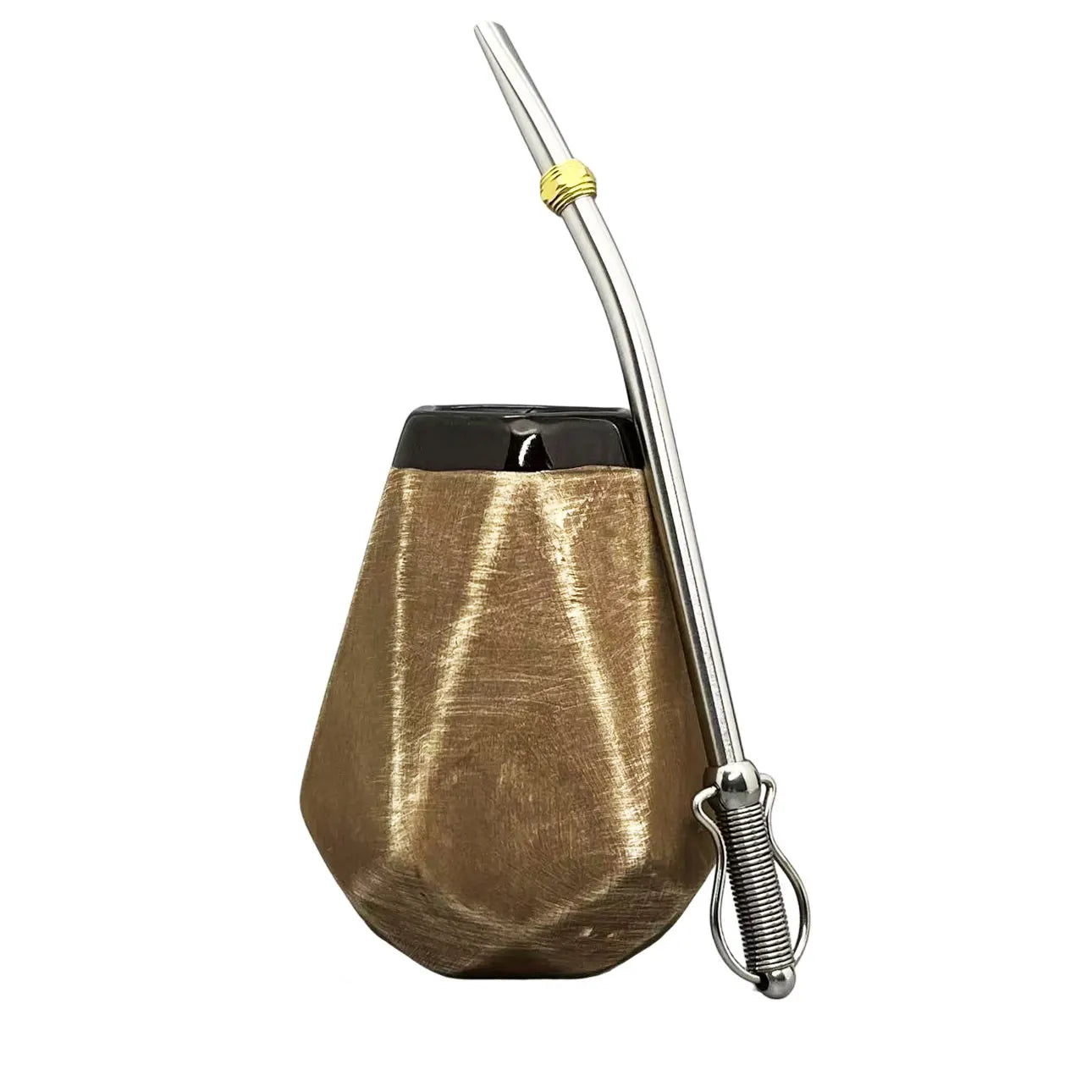Taza de cerámica Gaucho Yerba Mate de 250 ml con filtro de acero inoxidable, pajita, bombilla y cepillo de limpieza. Venta al por mayor de artículos de té en Argentina.