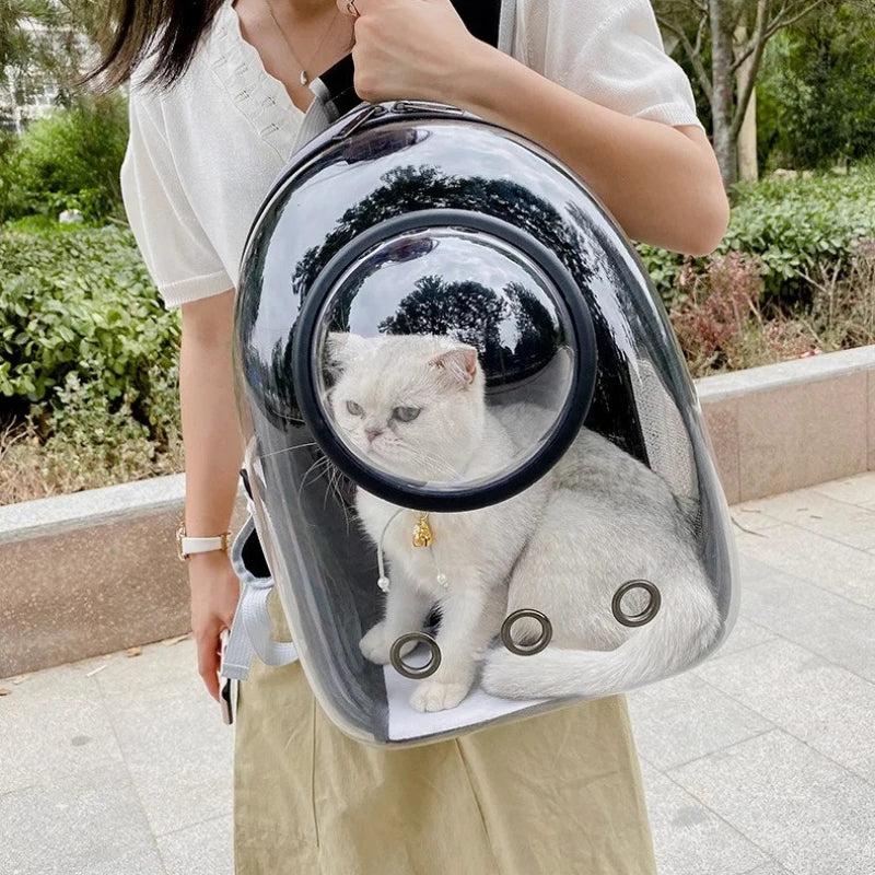 Mochila transportadora para gatos con burbuja transparente de 360° y diseño transpirable: bolsa de viaje espaciosa y ligera para aventuras al aire libre.
