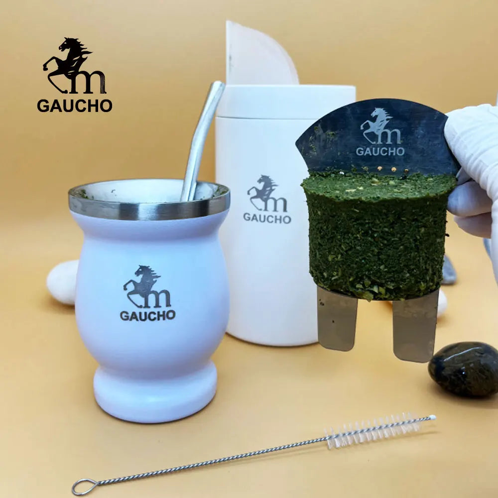 1 juego/lote de kits de viaje de yerba mate Gaucho que incluyen termo de acero inoxidable, taza de calabaza, bombilla, pajita, lata de té y separador de filtro.
