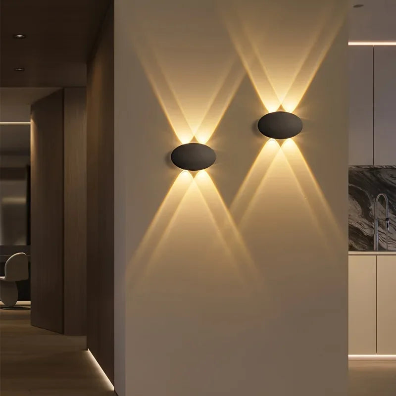Lámpara de pared LED ovalada moderna y sencilla de 4 W para exteriores e interiores, resistente al agua IP65, luz cálida, voltaje de 85 V a 265 V.