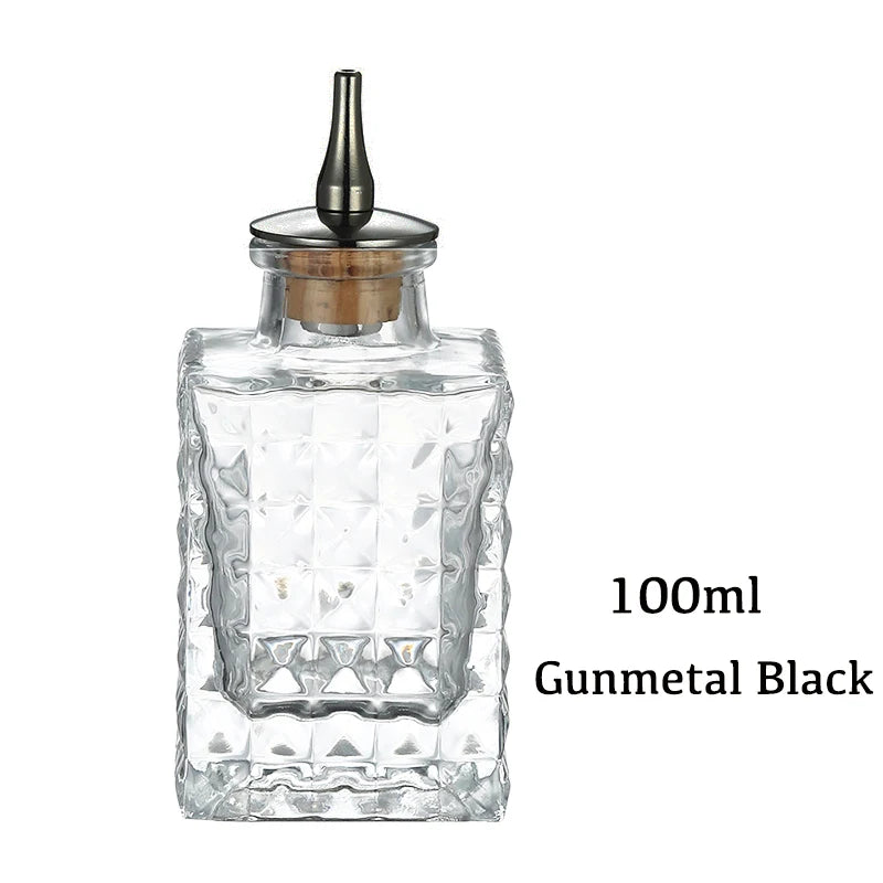 Botella de amargo - Botella de vidrio vintage, botellas decorativas con tapón dosificador, botellas dosificadoras para preparar cócteles, ideal para bartenders.