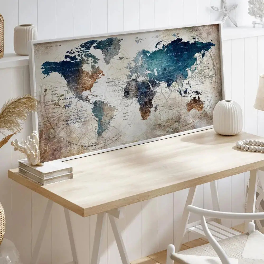 Arte en lienzo de mapa mundial moderno Póster decorativo para paredes de sala y dormitorio