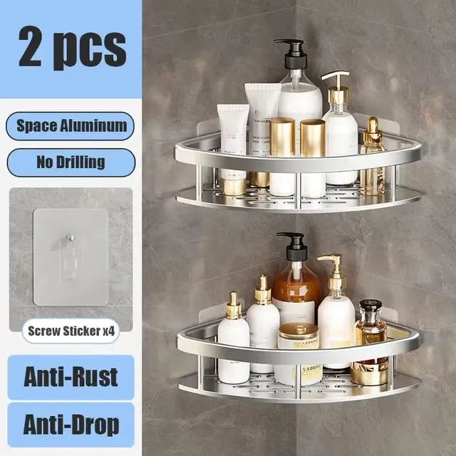 Estante de baño sin taladro DE ALUMINIO , montaje en pared, estante de esquina para botella de champú, estante de almacenamiento.