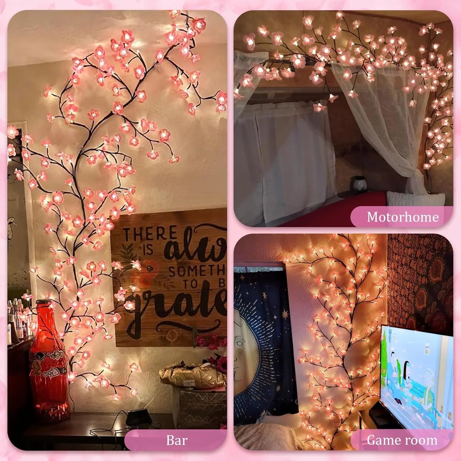 Guirnalda de ramas de cerezo con luces LED, 72/96 luces LED, ramitas de sauce y flores de durazno, ideal para fiestas en interiores, paredes, puertas y ventanas.
