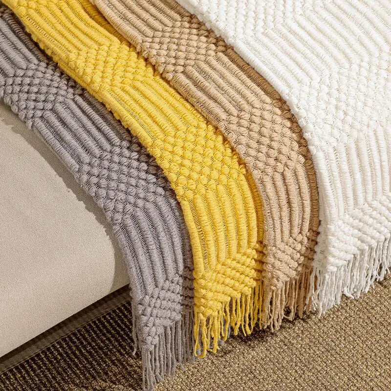 Manta tejida color caqui con borlas, gruesa, de estilo vintage, lujosa, estilo granja, cubrecama extragrande, manta para sofá