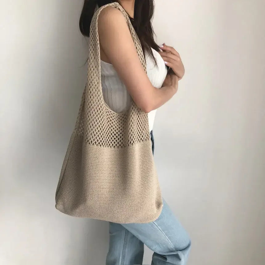 Bolsos de punto para mujer, bolso tote de gran capacidad, bolso grande de playa de verano, bolsos de hombro informales de tejido hueco, paquete femenino