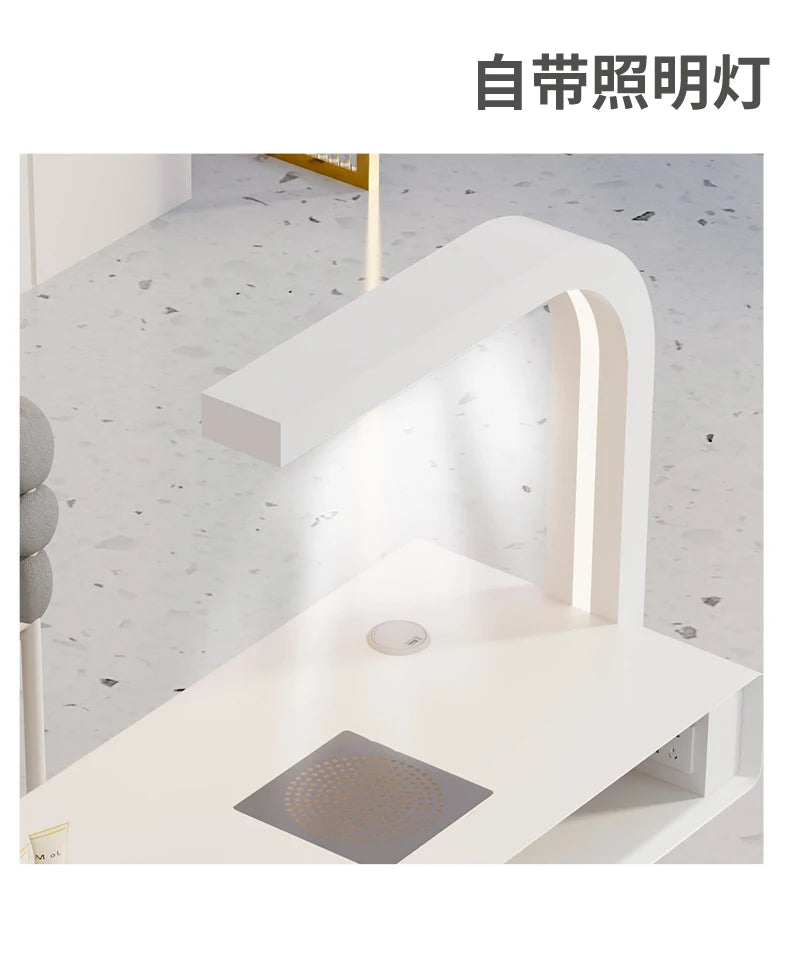 Cream Dust Collector Manicure Table With Lamp French Beauty Storage Nail Table Minimalist Aesthetic Table Ongle Salon Furniture