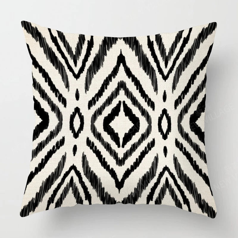 Funda de almohada de lino con estampado geométrico en blanco y negro para sofá o sofá. Decoración para el hogar. Se puede personalizar para ti. Tamaños disponibles: 40x40, 45x45, 50x50 y 60x60.