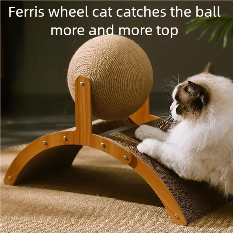 Rascador de madera 2 en 1 para gatos, tabla rascadora de sisal, juguete duradero para raspar las patas, raspador de madera maciza para gatos y gatitos. Artículos para mascotas.