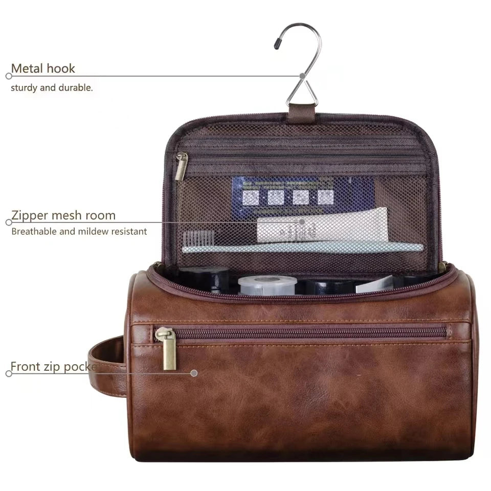 Neceser de cuero para hombre y mujer, neceser colgante para hombre, neceser de viaje, neceser grande para cosméticos.