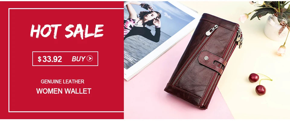 Carteras de cuero genuino Contact'S para mujer y hombre, cartera corta pequeña con bloqueo RFID, tarjetero, monedero rojo para mujer