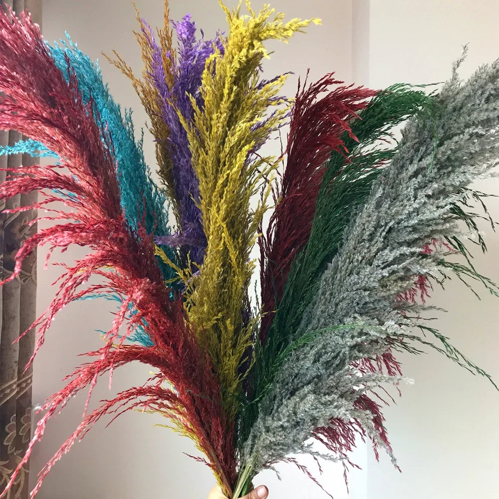 Pluma grande de 110-120 cm, hierba de la pampa seca y esponjosa, decoración de boda bohemia al por mayor, flor natural real, decoración del hogar, decoración de jardín