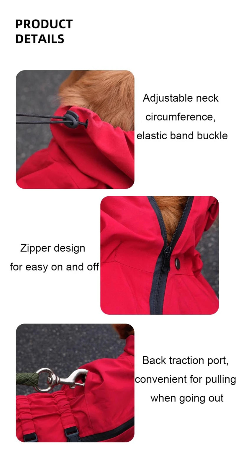 Chaqueta impermeable para perros, abrigo reflectante para la lluvia, monos y enterizos rojos para perros, impermeable de otoño e invierno para perros grandes.