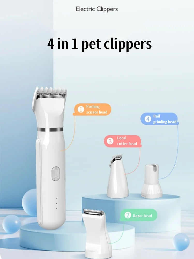 Kit de aseo para mascotas 4 en 1 Kit profesional de cortapelos para mascotas Recortadora eléctrica para el cuidado de perros Bajo nivel de ruido Recargable Empujador de uñas