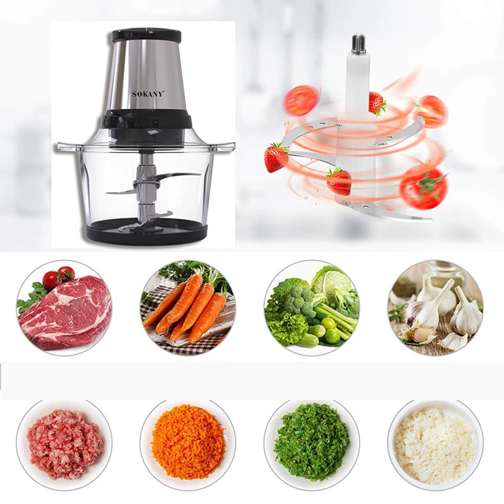 Picadora de carne eléctrica multifunción de 800 W y 3 L, procesador de alimentos de acero inoxidable, picadora de verduras y rebanadora para el hogar.