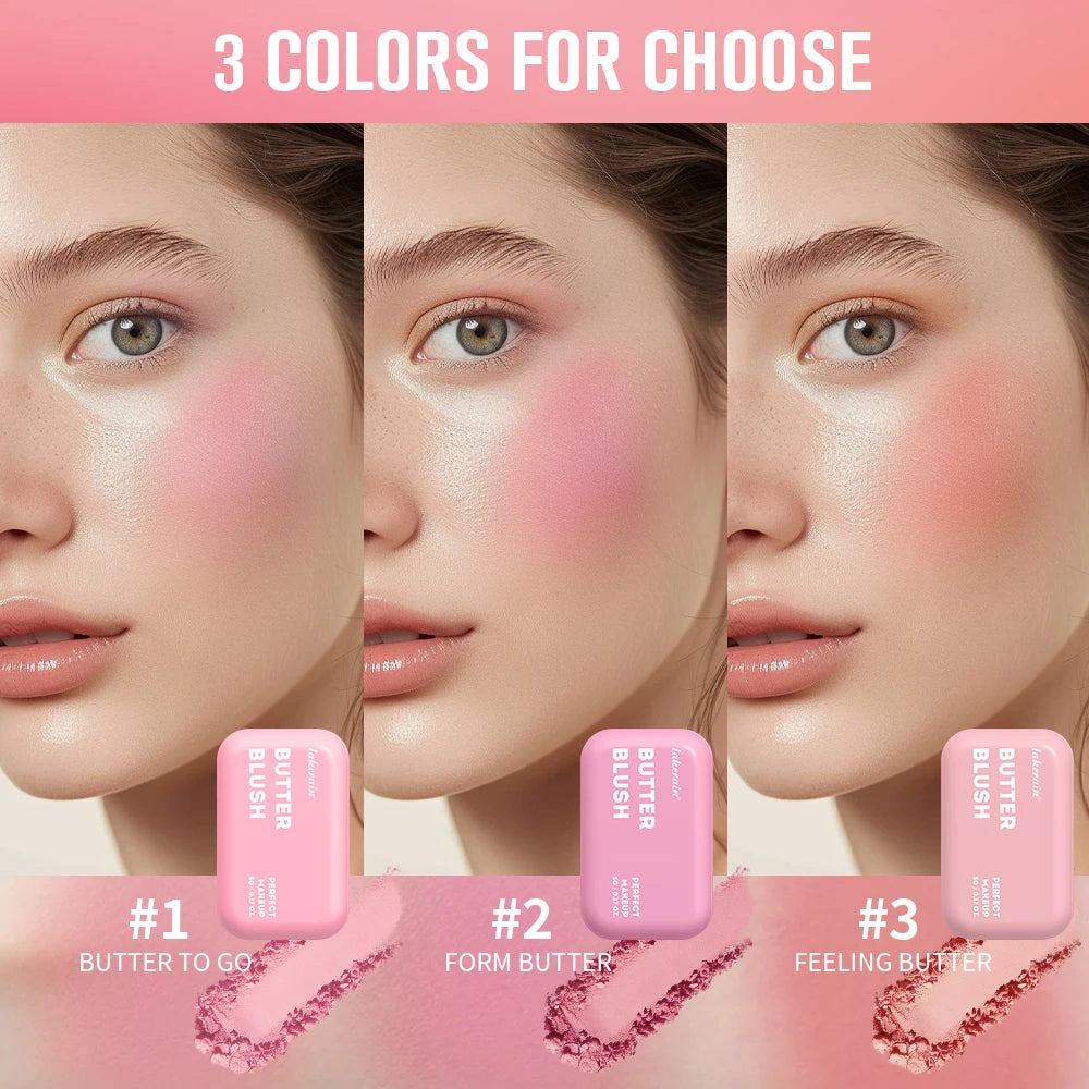 Colorete en polvo profesional de larga duración (12 horas), fórmula vegana. Colorete en polvo rosa crema de la paleta Bar Cosmetics.