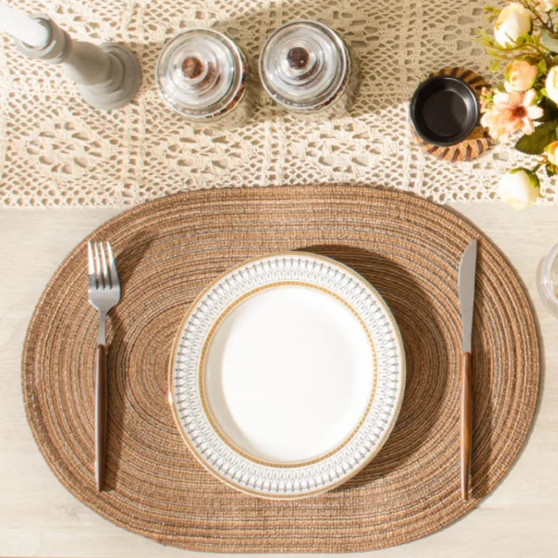 1/4/6/10PCS Salvamanteles ovalados trenzados para mesas de comedor, juego de manteles individuales extragrandes de tejido natural