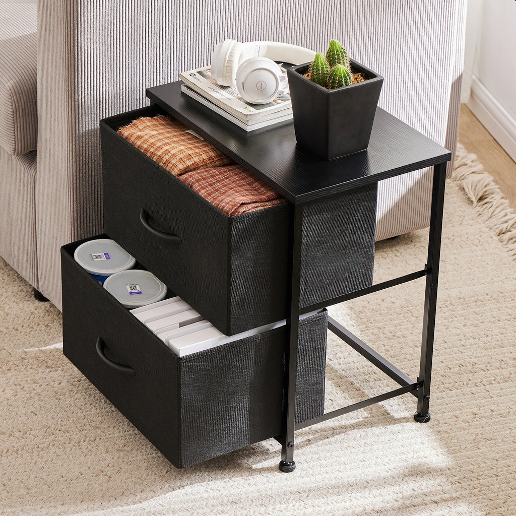 Mesita de noche JHK, mesa auxiliar para sofá, mesa de té, armario de almacenamiento, cómoda, expositor de ropa para dormitorio, 2 cajones de tela, mueble de armario