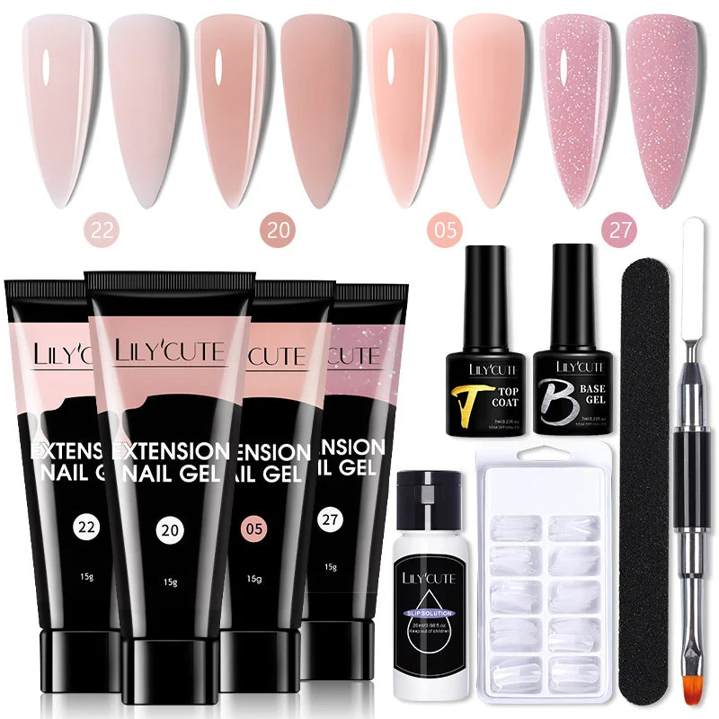 Kit de gel para extensión de uñas LILYCUTE de 15 ml, solución acrílica, esmalte en gel con lámpara para uñas para una rápida extensión, gel UV para uñas.