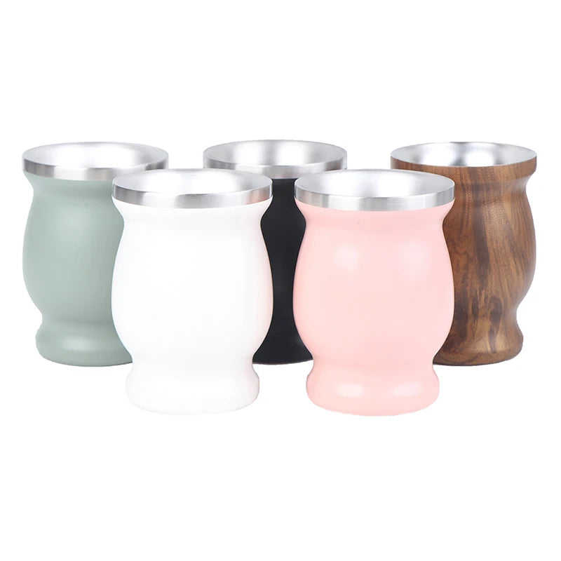 Mate de acero inoxidable 304 de 8 oz, calabaza para mate argentina con bombillas.