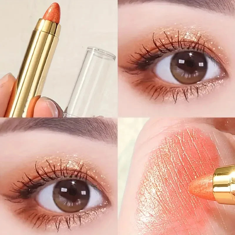 Lápiz de sombras de ojos de doble punta: iluminador y lápiz aclarador con brillo nacarado y acabado mate.
