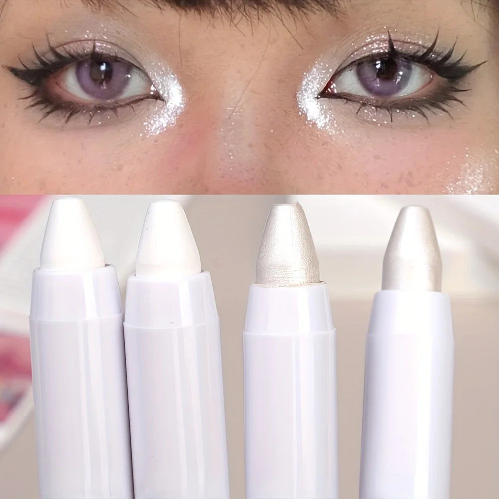 1 barra iluminadora brillante, lápiz de sombra de ojos blanco con purpurina para ojos brillantes, iluminador de maquillaje con efecto deslumbrante.