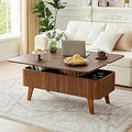 3 in 1 Lift Top Coffee Table, Fluted Convertible Coffee Tables Converts to Dining Tables, Modern Oval Wooden Center Table with S
