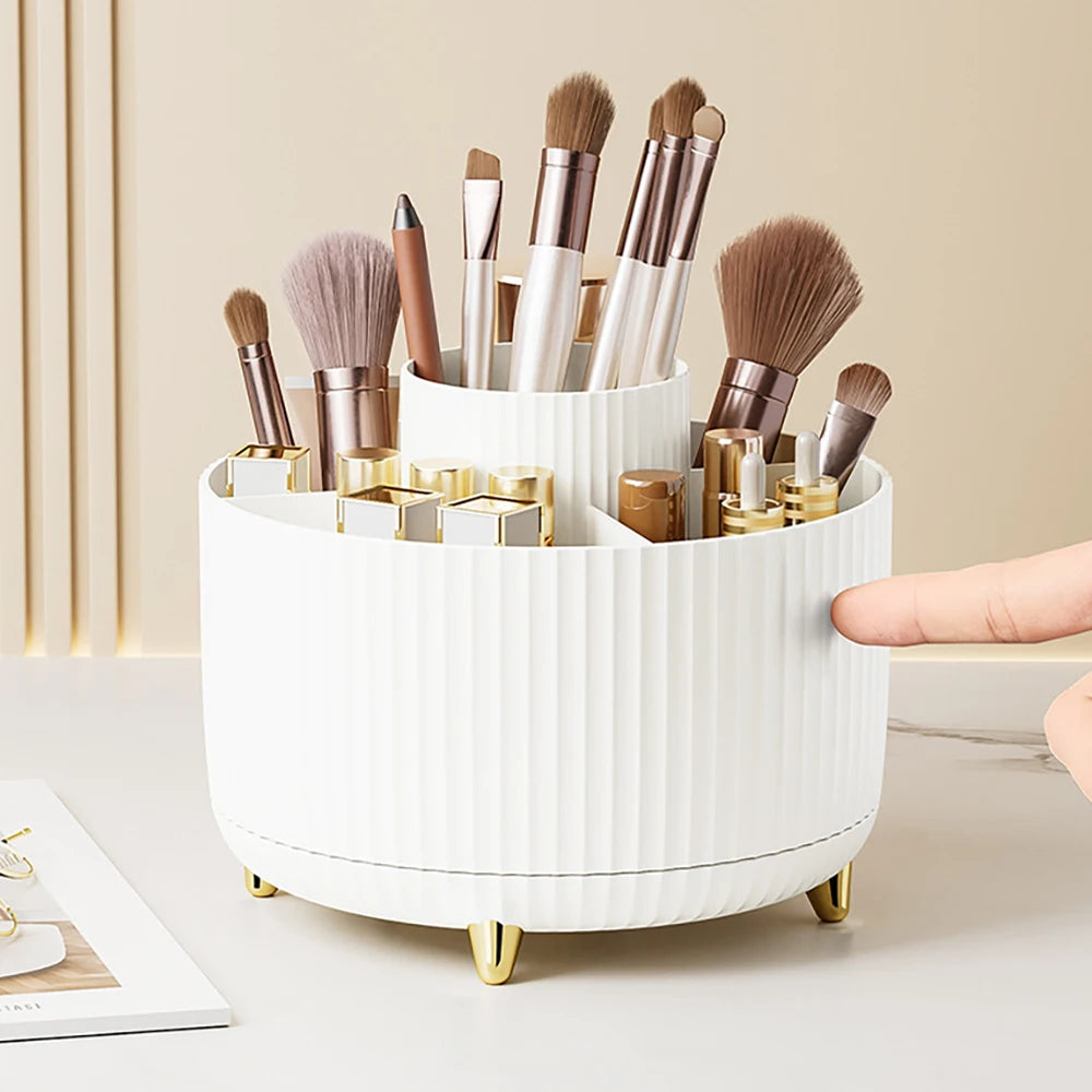 Caja organizadora de maquillaje giratoria de 360° para escritorio, de gran capacidad, para baño, portátil, para lápiz labial, brochas de maquillaje y bolígrafos.