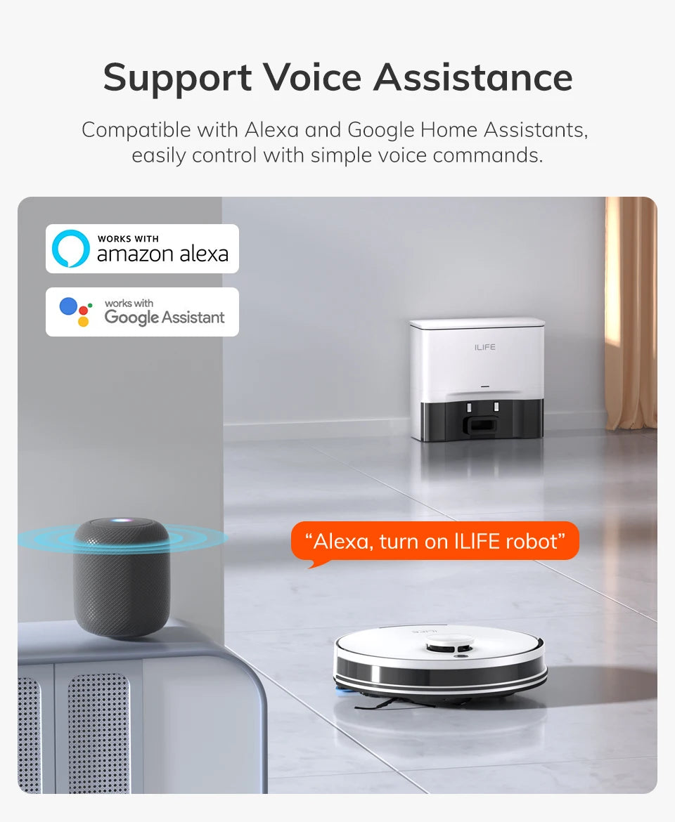 ILIFE A30 PRO, aspiradora y fregona robot con potencia de succión de 5000 Pa, vaciado automático, capacidad para 60 días, control por aplicación/mando a distancia, autonomía de 180 minutos.