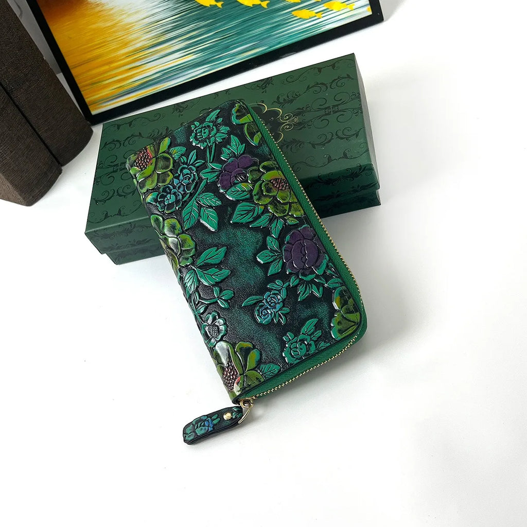 Cartera larga de lujo de diseño vintage, estilo bohemio, versátil, tarjetero, cartera multifuncional para mujer, estuche portátil para tarjetas.