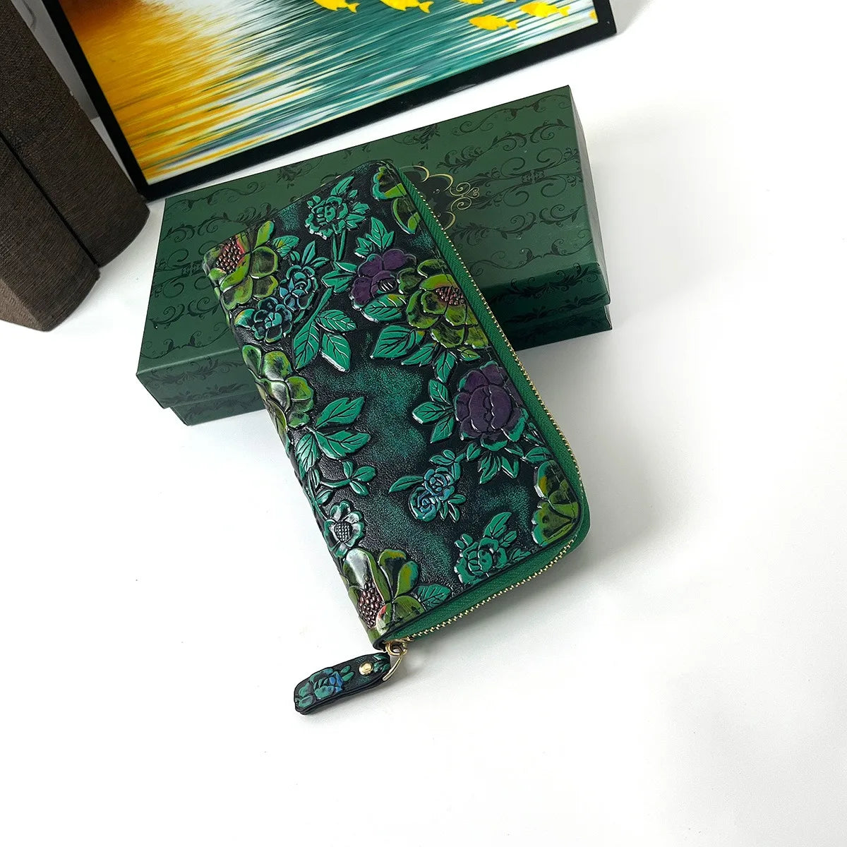 Cartera larga de lujo de diseño vintage, estilo bohemio, versátil, tarjetero, cartera multifuncional para mujer, estuche portátil para tarjetas.