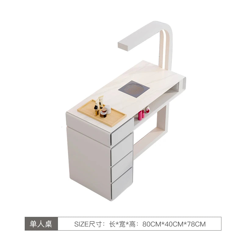 Cream Dust Collector Manicure Table With Lamp French Beauty Storage Nail Table Minimalist Aesthetic Table Ongle Salon Furniture