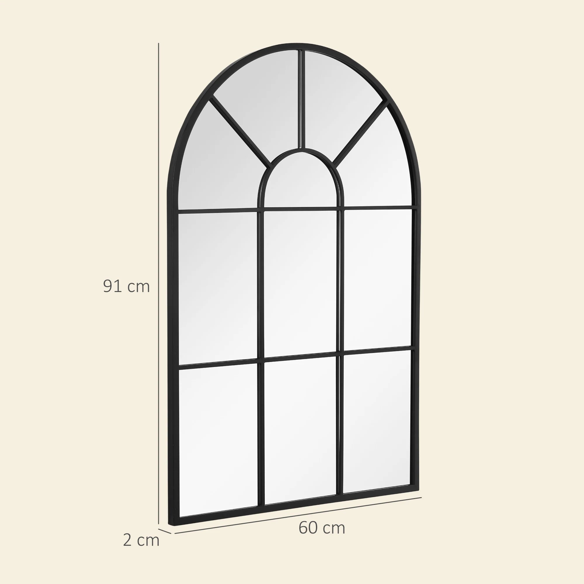 Espejo de pared decorativo Homcom de 60 x 91 cm, espejo de ventana de metal para sala de estar, dormitorio, entrada, estilo moderno, negro.