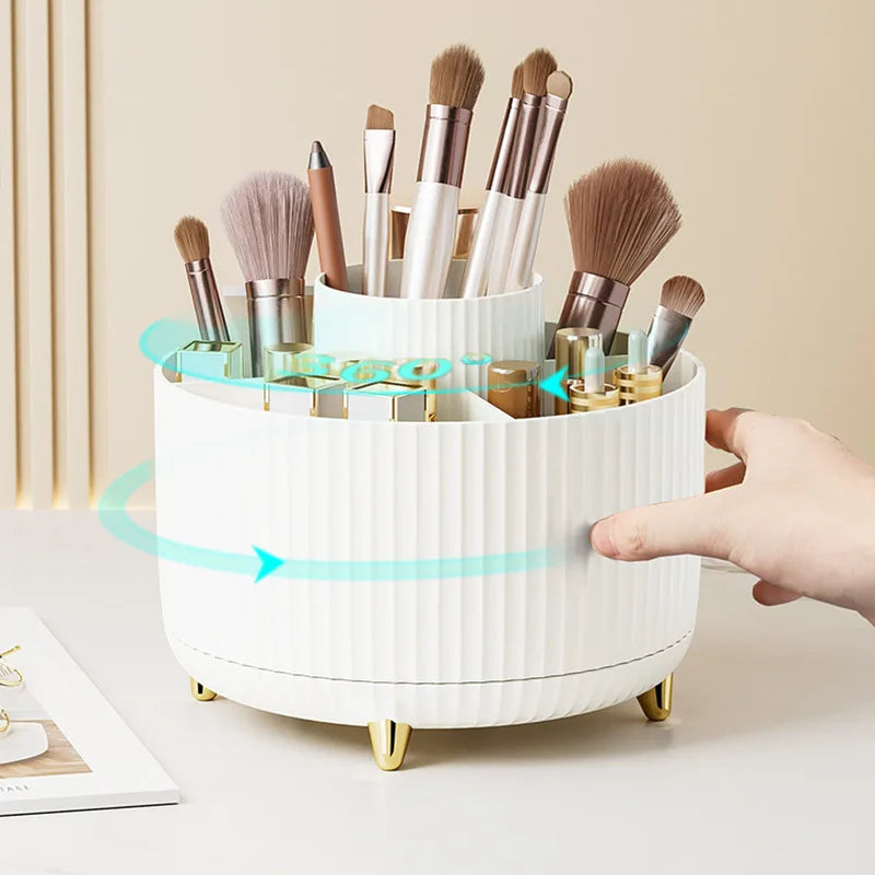 Caja organizadora de maquillaje giratoria de 360° para escritorio, de gran capacidad, para baño, portátil, para lápiz labial, brochas de maquillaje y bolígrafos.
