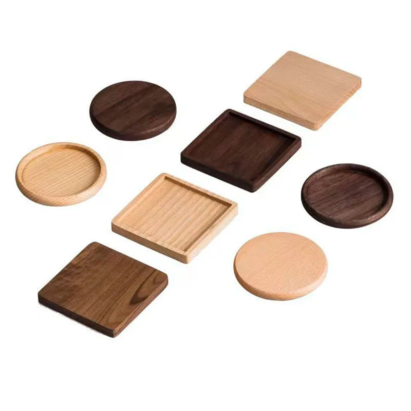 Posavasos de madera de nogal de 8,8 cm para vasos y tazas, salvamanteles redondos y cuadrados de madera, resistentes, para té y café.