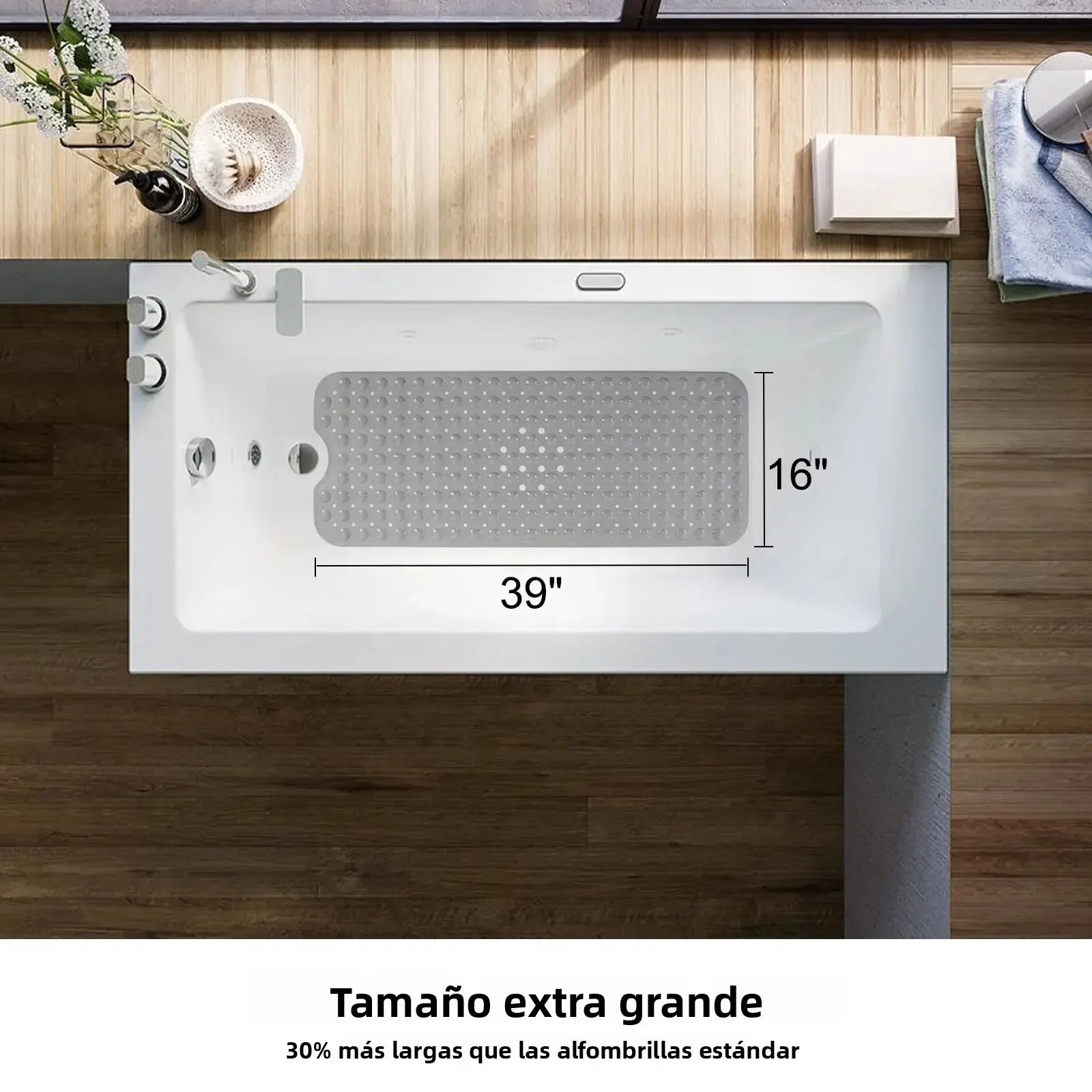 Alfombrillas para bañera y ducha, extralargas antideslizantes de 40 x 16 pulgadas con orificios de drenaje y ventosas, alfombrilla para baño.