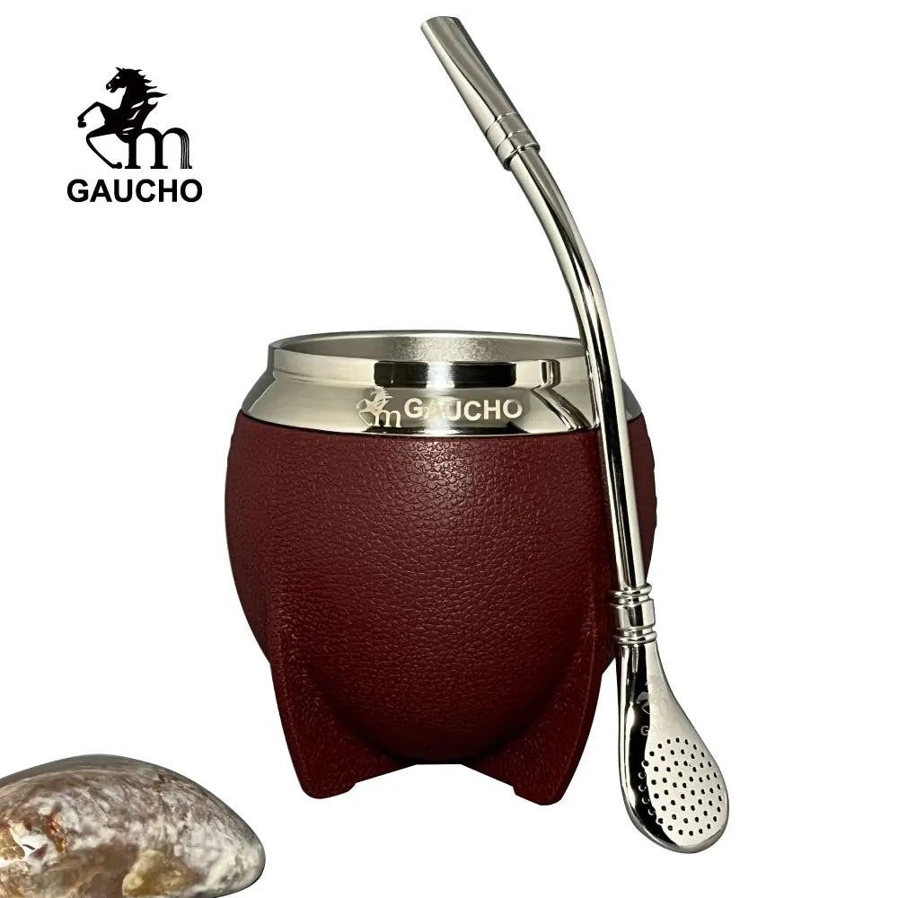 Kit de mate Gaucho con calabaza de acero inoxidable de 280 ml, aislamiento térmico, filtro extraíble, pajita, bombilla y cepillo de limpieza (venta al por mayor)