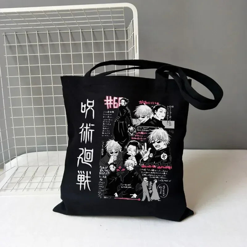 Bolso de mujer Jujutsu Kaisen, bolso de lona, bolso de hombro de anime japonés para mujer Ins Harajuku, bolso de compras vintage de dibujos animados de gran capacidad.