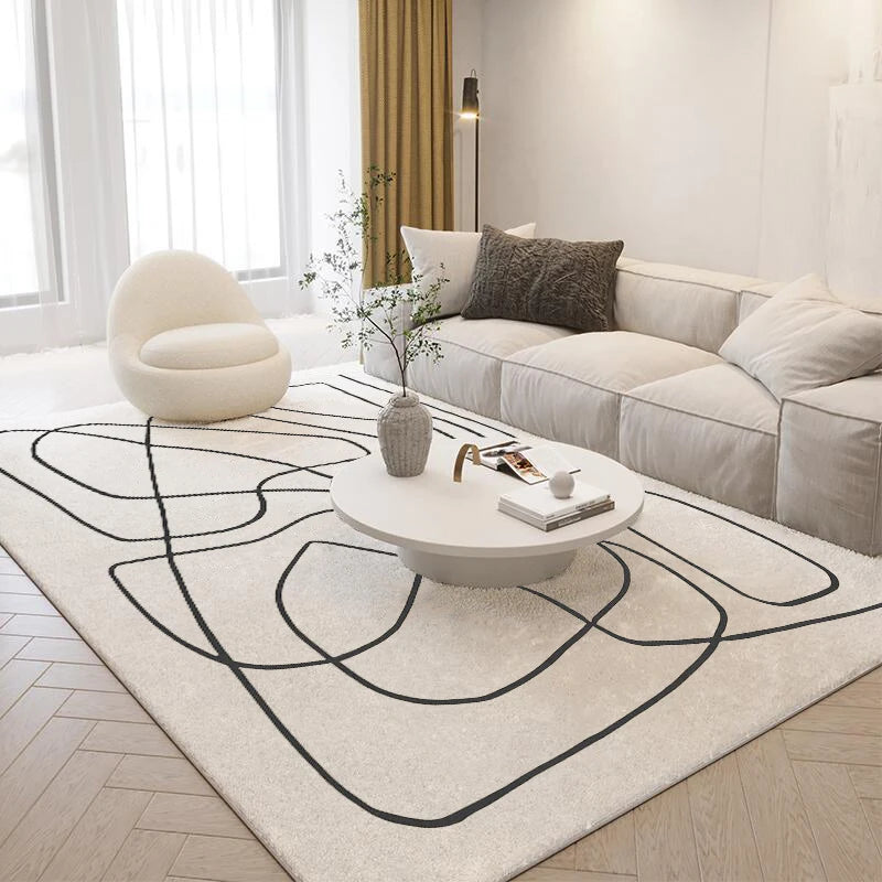 Alfombra de felpa de estilo nórdico para sala de estar, con diseño de arte abstracto, ideal para dormitorio. Alfombra suave de líneas sencillas y gruesa para el hogar.